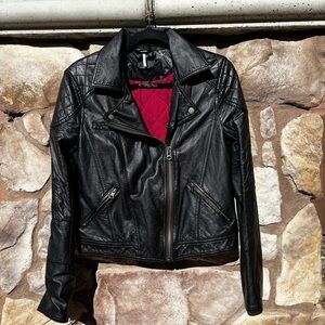 Free People Moto Jacket Faux Leather Black Size Small Boho Biker